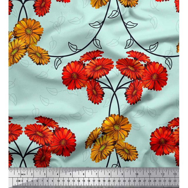 Soimoi Rayon Fabric Leaves & Aster Floral Decor Fabric Printed Yard 42 Inch Wide