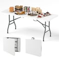 thumbnail image 1 of Gymax Table Pliante Portable de 6 Pi avec Plateau en HDPE, Mécanisme de Verrouillage Sécuritaire, Poignée de Transport, Blanc, 1 of 10
