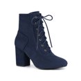 thumbnail image 1 of Allegra K Bottines à Lacets pour Femmes, Bout Rond, Talon Haut Bloc, Bleu Marine, Taille 6, 1 of 5