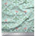 thumbnail image 1 of Soimoi Green Rayon Fabric Swan & Moroccan Damask Print Sewing Fabric Yard 56 Inch Wide, 1 of 5