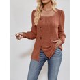 thumbnail image 4 of SUNSIOM Women Fashion Ribbed T-Shirts Solid Color Square Neck Buttons Puff Long Sleeve Shirts Spring Fall Casual Loose Fit Tops, 4 of 6