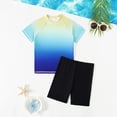 thumbnail image 2 of Gubotare Boys Swimsuits Set Boys Rash Guard Set for Boys 2 Piece Swimsuits Short Sleeve Bathing Suits with Trunks Quick Dry Swim Shirts Size 6-7 Years (Blue,6-7 Years), 2 of 8