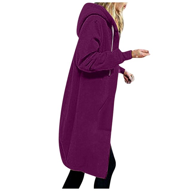 WEAIXIMIUNG Robe Chandail Surdimensionnée à Manches Courtes Femme Automne Hiver Décontractée Mode Couleur Unie à Cordon à Capuche Longue à Fermeture Éclair Manteau à Poches Long Manteau Veste
