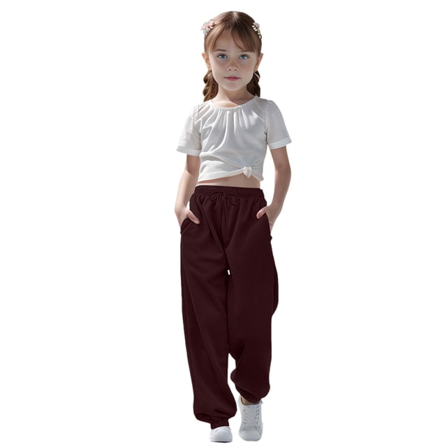 WENXIAOO Teen Girls Sweatpants Drawstring Sweatpants With Pockets Solid Pants Brown Sweatpants For Boys Kids Spring Fall Sweatpants Size 7-8 Years