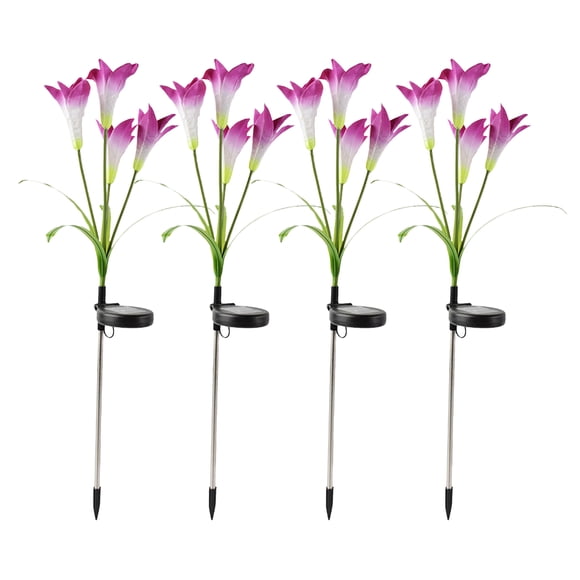 Labymos 4 Pcs Lumières Solaires en Forme de Fleurs pour l'Extérieur 4 Fleurs de Lys Piquets Décoratifs Lumières Couleur RVB LED