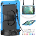 thumbnail image 2 of Case for iPad 6th / 5th Gen (2018 2017) / iPad Air 2 / iPad Pro 9.7 inch with Screen Protector, 360 Degree Rotating Kickstand Hand Strap Shockproof Cover with Shoulder Strap, Sky Blue, 2 of 7