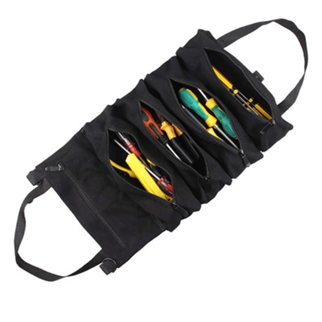 Sac à Outils en Toile Enroulable, Pochette à Rouleaux d'Outils Polyvalente Organisateur d'Outils avec 5 Poches à Glissière Porte-Outils