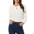 thumbnail image 1 of INSPIRE CHIC Women's Ruffle Neck Long Sleeve Blouse Shirts M White-Solid, 1 of 6
