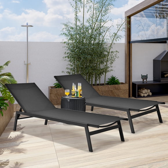 Costway 2 PCS Patio Lounge Chair Chaise Recliner Back Adjustable Garden Black