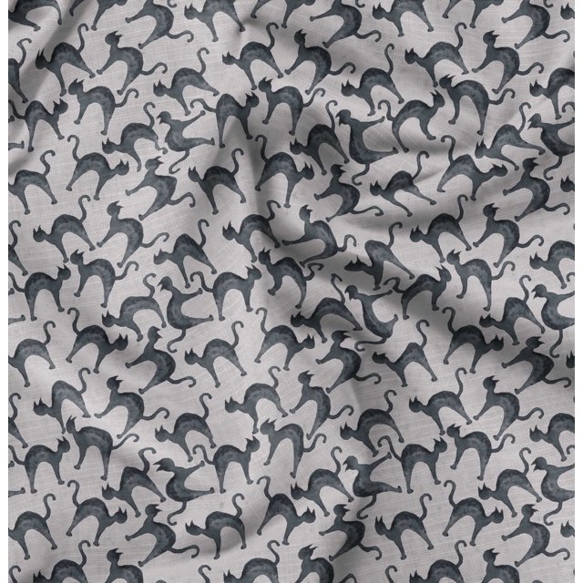 Soimoi Gray Poly Georgette Fabric Cat Animal Print Fabric by the Yard 42 Inch Wide