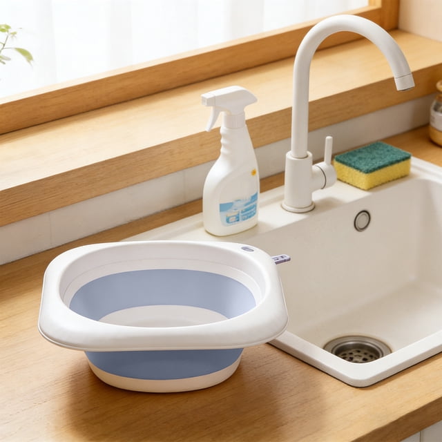 Collapsible Wash Basin, Portable Foldable Silicone Sink for Camping, Travel, Outdoor, Kitchen, Space Saving Bucket, 1 Count