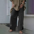 thumbnail image 2 of Diufon Wide Leg Pants for Women Button Down Cotton Linen Straight Pants Casual Solid Color Side Split Trousers, 2 of 4