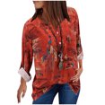 thumbnail image 1 of Mode Femmes Décontracté Vintage Imprimé Col en V Manches Longues Chemise Blouse Hauts, 1 of 5