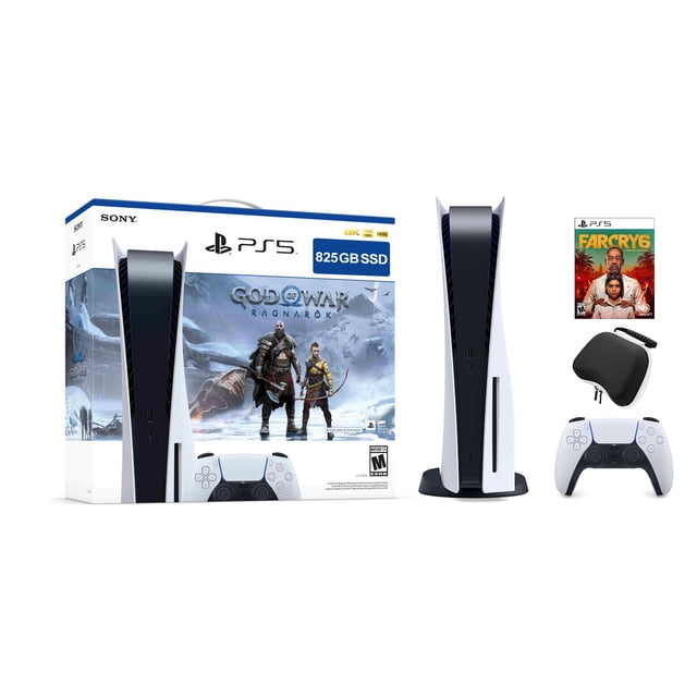 PlayStation 5 Disc Edition God of War Ragnarok Bundle with Far Cry 6 and Mytrix Controller Case