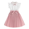 thumbnail image 3 of Milgrthf Girl's Summer Dresses Ruffle Cap Sleeve Pleated Dress High Waisted A Line Bow Ruffle Dress with Belt for 7-12 Years Pink 8 Years, 3 of 4