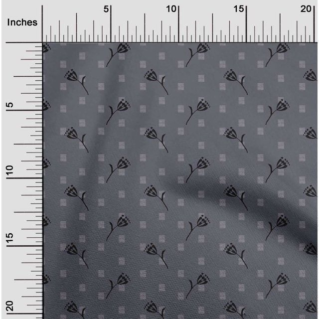 oneOone Polyester Lycra Fabric Line & Floral Block Print Fabric By Yard 56 Inch Wide
