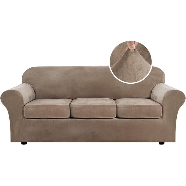 4 Pieces Thick Velvet Sofa Covers Couch Covers for 3 Cushion Couch Sofa High Stretch Slipcovers Furniture Protector Form Fit Luxury Couch Cover for Dogs Width Up to 90 Inch