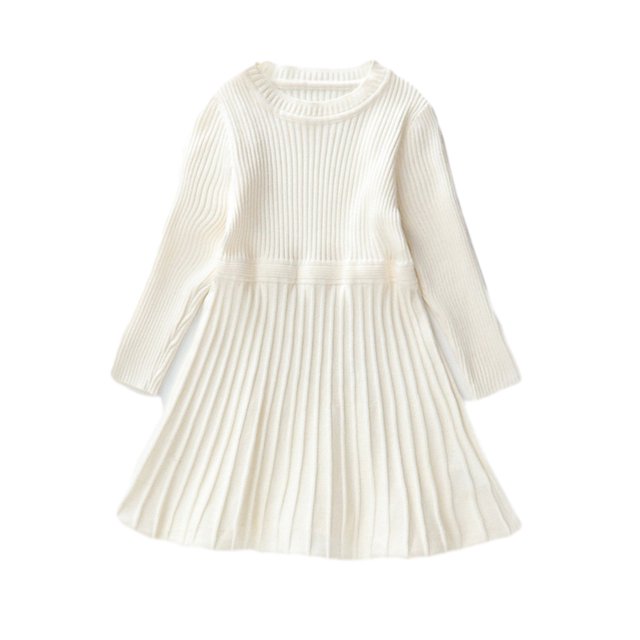 QUDDERR Robe Chandail Tricotée pour Filles de 1 à 9 Ans, Robe d'Automne Hiver Chaude pour Enfants, Robe Princesse à Manches Longues à Volants pour Bébé