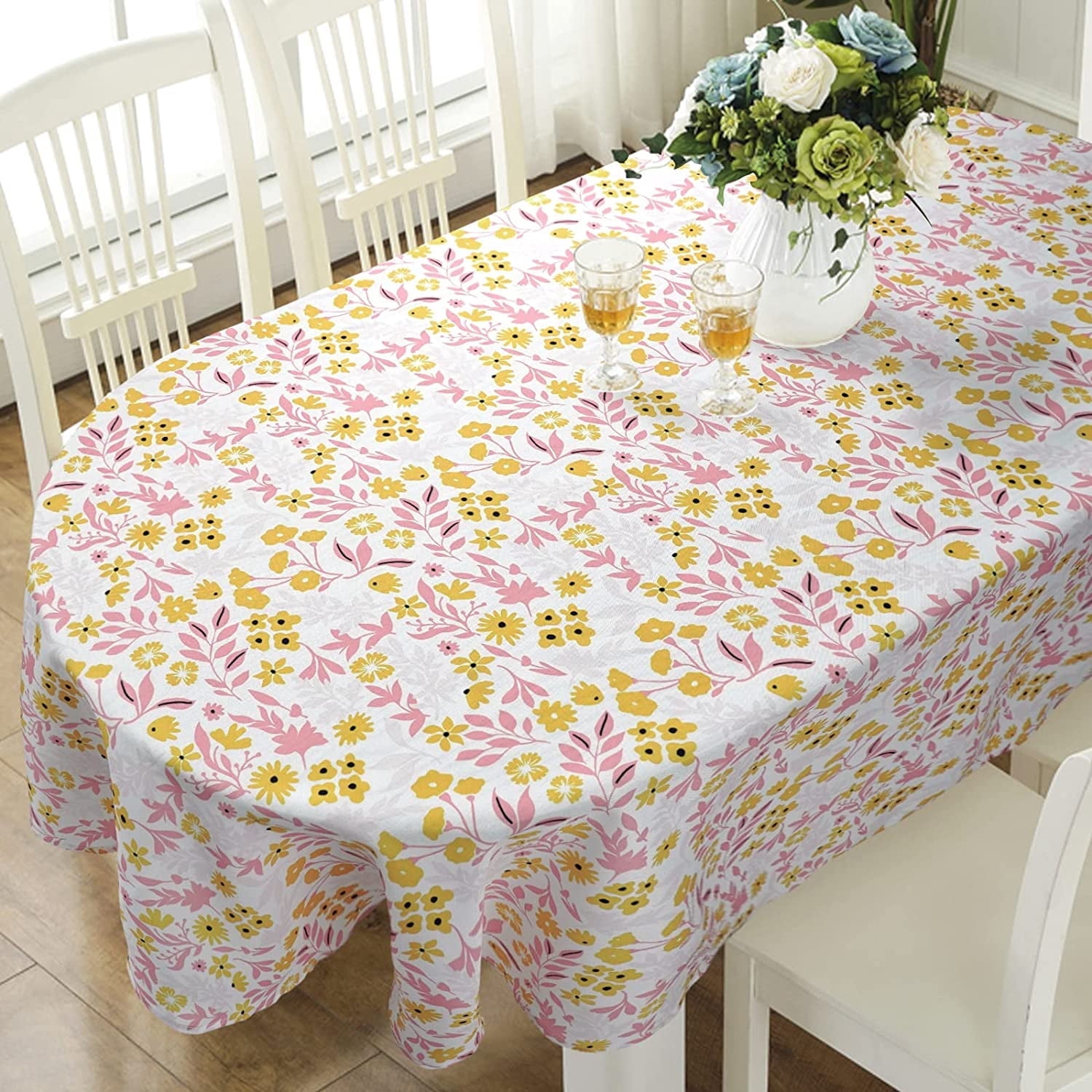 Country Oval Tablecloth 60x120in for Oval Table Waterproof Floral Table Cloths for Dining Room Indoor Outdoor Table Cloth