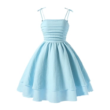Robes d'Été pour Préadolescente Robe Chic Robes Trapèze pour Fille Robe à Bretelles Spaghetti Robe Smockée Robe de Fête pour Filles