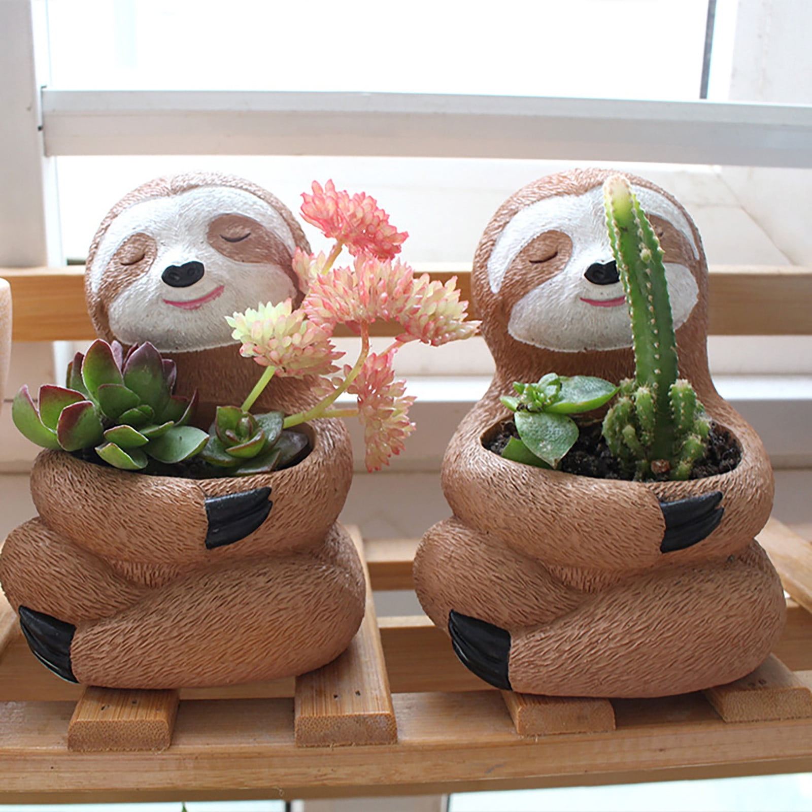 Cagogo Sloth Succulents Planter, Creative Resin Flower Pot for Succulents Small Plants, Unique Tabletop Decor for Home Office Desk, Cute Animal Planter Pot for Indoor Plants Decorations