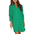 thumbnail image 1 of Kcodviy Robe Décontractée Unie pour Femme Robe Midi d'Été à Manches Longues Col Roulé avec Poche Robes Maxi pour Femme Chemise-Robe Ourlet Fendu Robes pour Femme sous le Genou Robe Décontractée Ample, 1 of 7