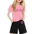 thumbnail image 1 of FAOWME T-Shirt Enfant Imprimé Lettres Colorées Col Rond Manches Courtes pour Filles Garçons T-Shirts Tee Tops Rose 4-5 Ans, 1 of 4