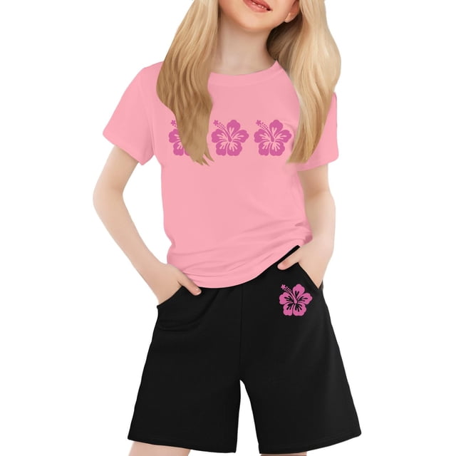 FAOWME T-Shirt Enfant Imprimé Lettres Colorées Col Rond Manches Courtes pour Filles Garçons T-Shirts Tee Tops Rose 4-5 Ans