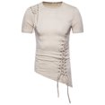 thumbnail image 5 of Jovati Short Sleeve Round-Neck T-Shirt for Men, Cotton Blend, Irregular Knit Rope Detail, Solid Color, Casual Fit, Breathable Summer Top, 5 of 5