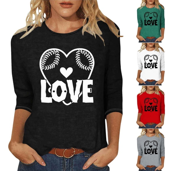 QATAINLAV Womens 3/4 Length Sleeve Shirts Fashion Heart Print Crewneck Pullover Tops Casual Going Out Shirt Game Day Outfits 90 Percent off Clearance Sale Green XXL