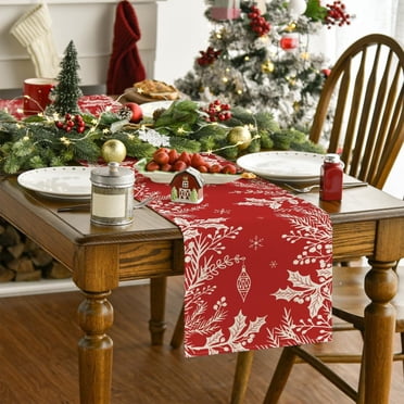 EGNMCR Merry Christmas Cotton Linen Table Runner Dresser Scarves Winter Snow Xmas Tree Snowman Snowflake Table Runners For Dinning Table Kitchen Decor Holiday Dinner Tables runner