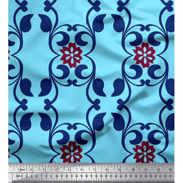 Soimoi Poly Georgette Fabric Floral & Filigree Damask Print Fabric by Yard 52 Inch Wide