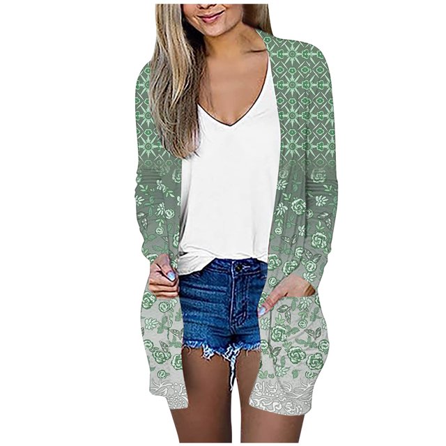 CEHVOM Cardigan à Imprimé Floral pour Femmes, Mode Décontractée, avec Poches, Manches Longues, Liquidation