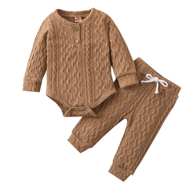 Newborn infant Baby Girls T4 Girls Clothes Boys Autumn Winter Long 5 Piece Baby Sleeve Solid Thickened Warm Cute Teen Long Sleeve Tops Romper Tops Pants 2Pcs Outfits Clothes Set