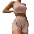 thumbnail image 1 of Mikilon Ensemble Élégant pour Femmes 2 Pcs Été Sans Manches Col Rond Slim Haut Shorts Confort Ensemble 2 Pcs Funky Confort Sans Manches Col Rond Ensemble Haut/chemise Kaki L, 1 of 5