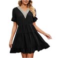 thumbnail image 2 of Pisexur Robe à Manches Courtes à Col en V Mode pour Femmes Couleur Unie Confortable Ample Robe Décontractée à Manches Courtes avec Découpes en Dentelle Robe pour Femmes en Liquidation, 2 of 8