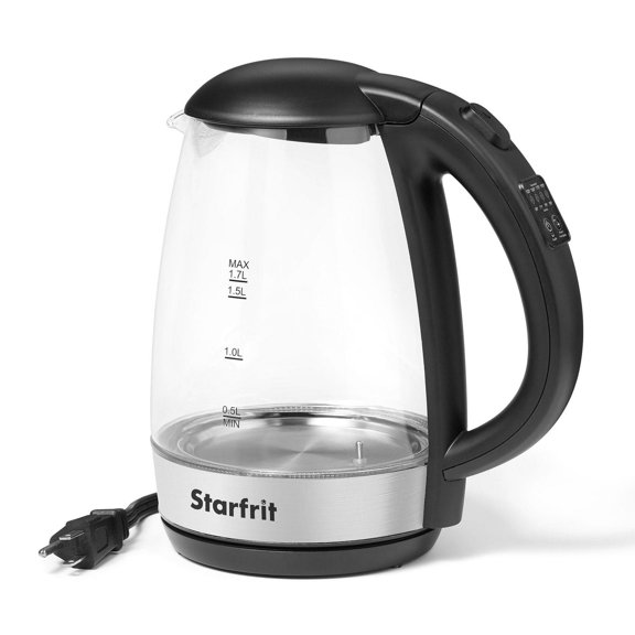 Starfrit Bouilloire électrique en verre avec contrôle de température variable, Capacité de 1,7L, 5 réglages de température prédéfinis, 1500 Watts