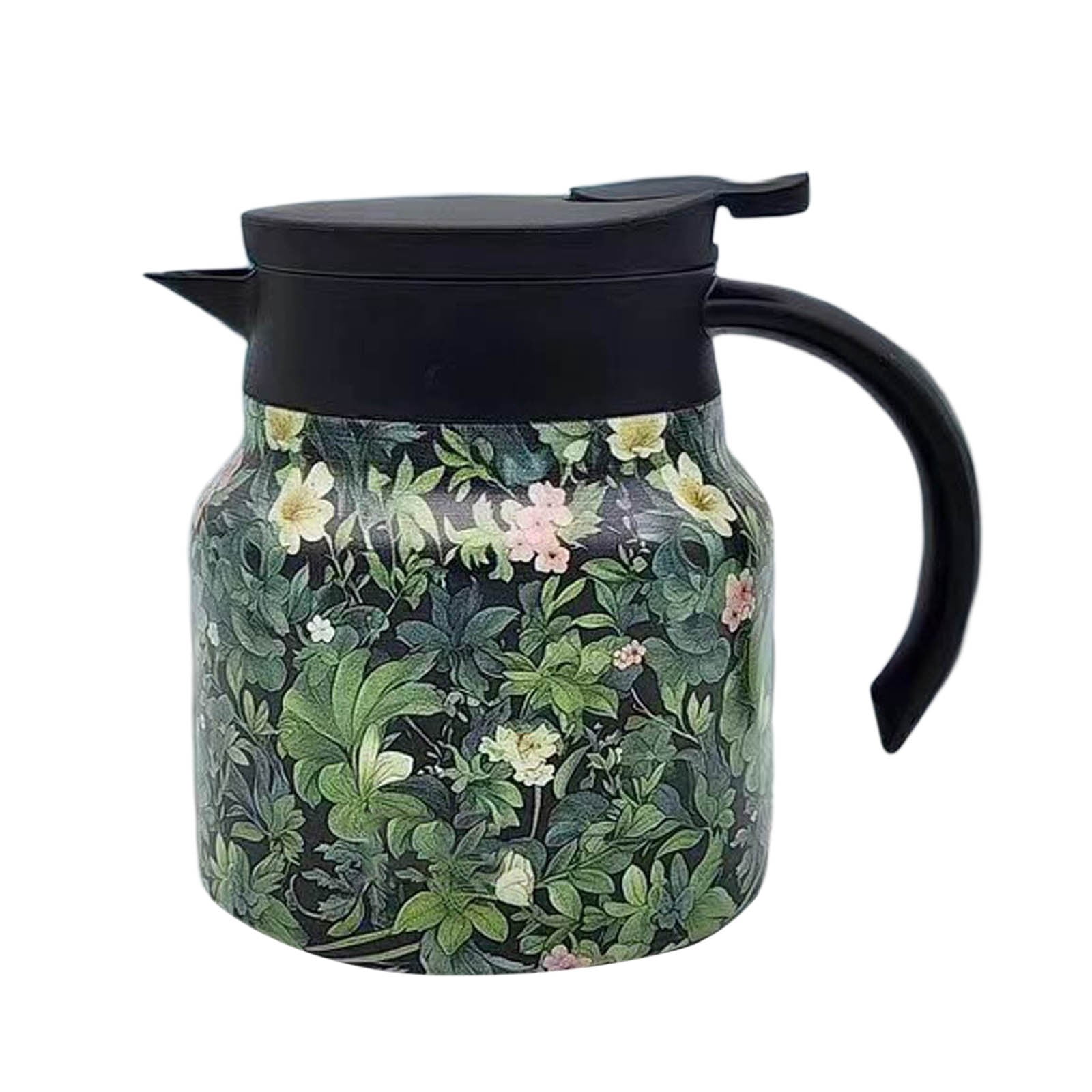 Glass&Bottle Floral Pattern Tea Pot with Built-In Infuser Stainless Steel Thermal Carafe for Hot Drinks Mini Coffee Pot with Lid Elegant Glass & Bottle Kitchen Accessory