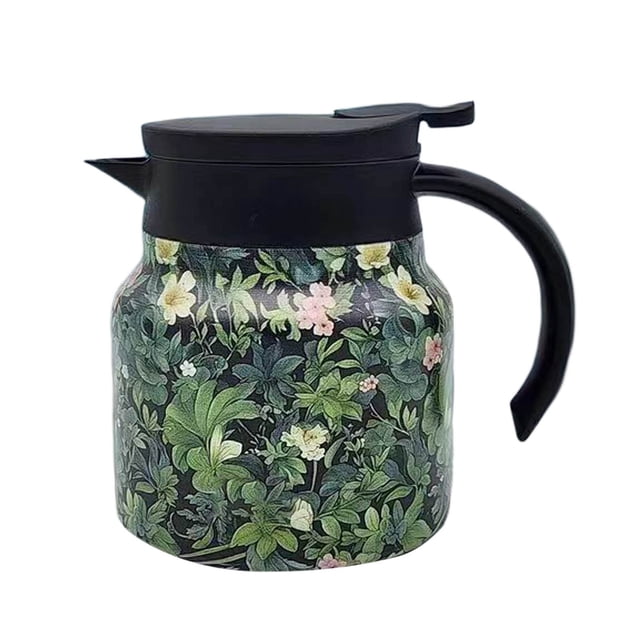 Glass&Bottle Floral Pattern Tea Pot with Built-In Infuser Stainless Steel Thermal Carafe for Hot Drinks Mini Coffee Pot with Lid Elegant Glass & Bottle Kitchen Accessory