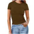 thumbnail image 1 of Plebaso Women's Basic T Shirts Ribbed High Neck Slim Tee Shirts Short Sleeve Casual Solid Color Tshirts, 1 of 6