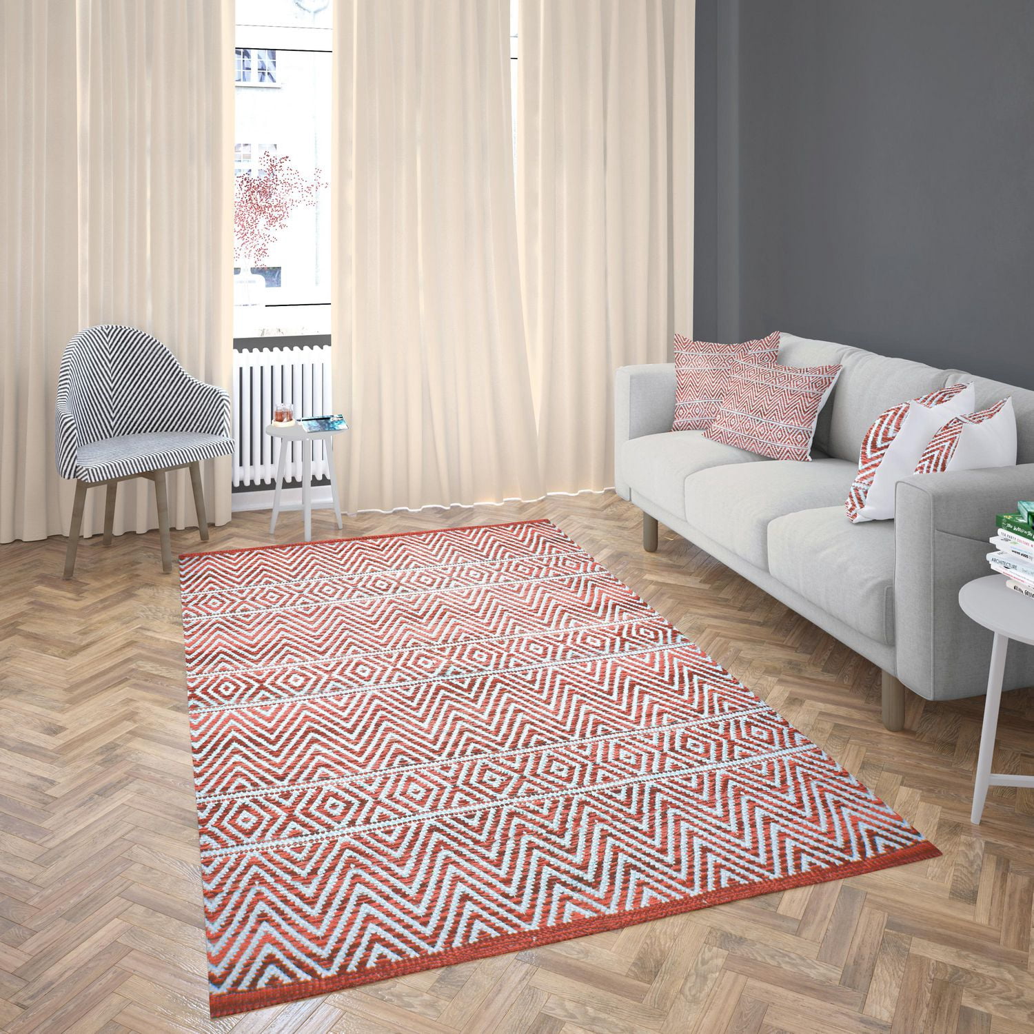 Tapis tissé à plat en coton chevrons Fabstyles pour salon, couloir