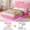 thumbnail image 4 of Homfa Full Size Velvet Upholstered Bed with LED Lights, Floating Platform Bed Frame with Butterfly Crystal Button Tufted Headboard, Pink, 4 of 7