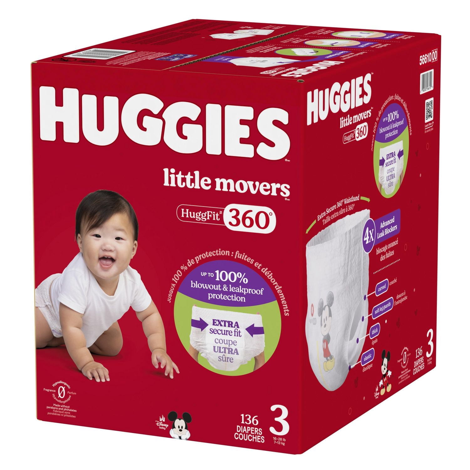 Huggies Little Movers HuggFit 360° Baby Diapers with Waistband, 3-7,Count 136-70