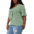 thumbnail image 4 of GRACE & GRANDEUR Blouse pour Femme Grande Taille, devant à Volants, Manches Smockées, Col en V, Haut Uni Décontracté 3X Blanc Vert, 4 of 8