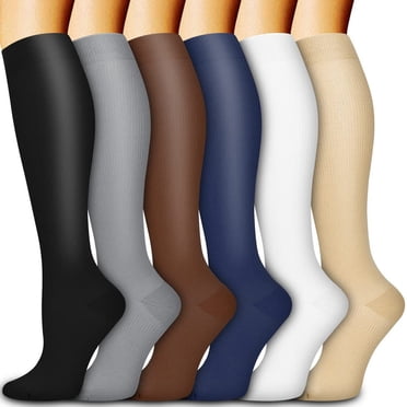 KAWELL Compression Socks for Women and Men, 15-20 mmHg Support Knee High Socks for Running,Nursing,Athletic