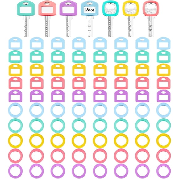 80 Pieces Key Colour Covers Key Caps Tags Covers Set Plastic Key Identifier Rings Key Toppers for Keys Organization House Key, 2 Styles (Macaron Colour)