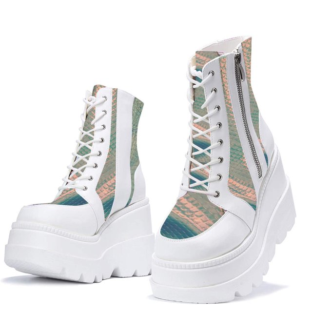 HKEJIAOI Bottes à Plateforme Mode pour Femmes Bottes Compensées Multicolores pour Dames Chaussures à Plateforme à Fermeture Éclair