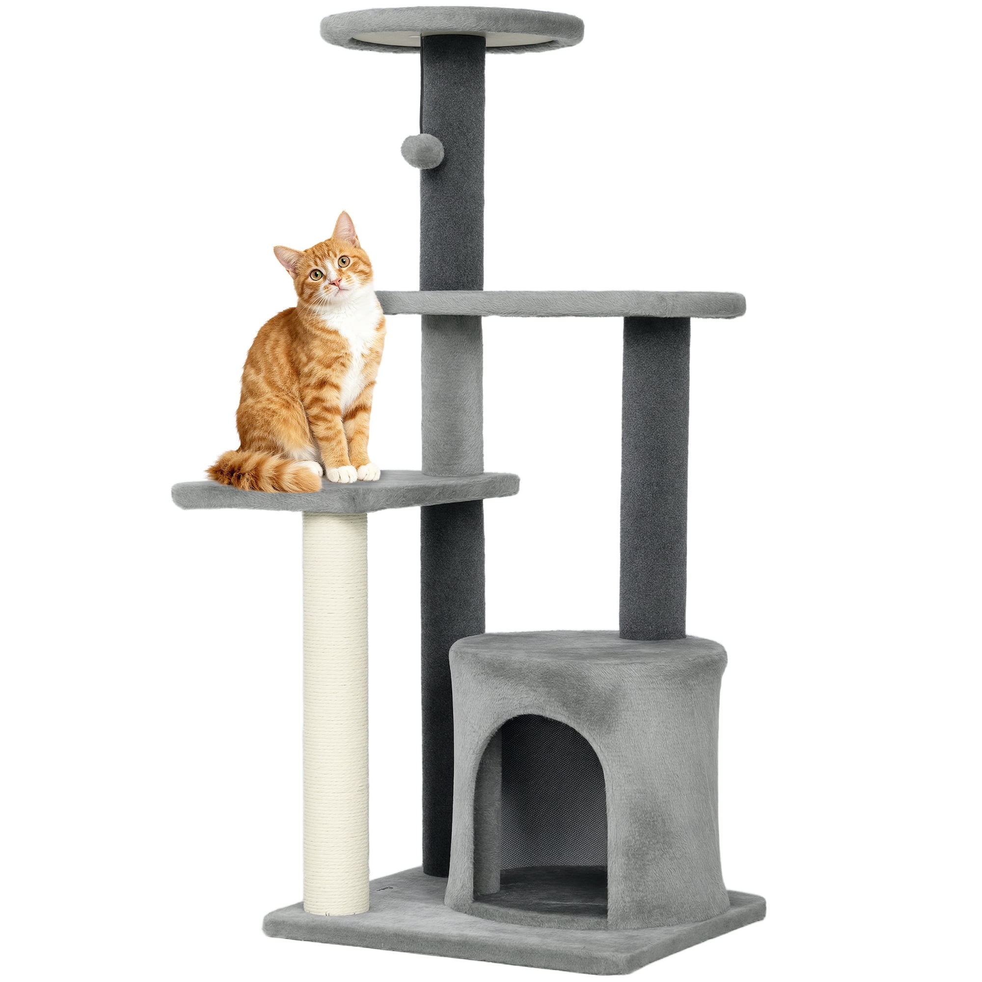 PawHut Cat Tree for Adults Multi-Level Cat Tower Grey Large 41"H