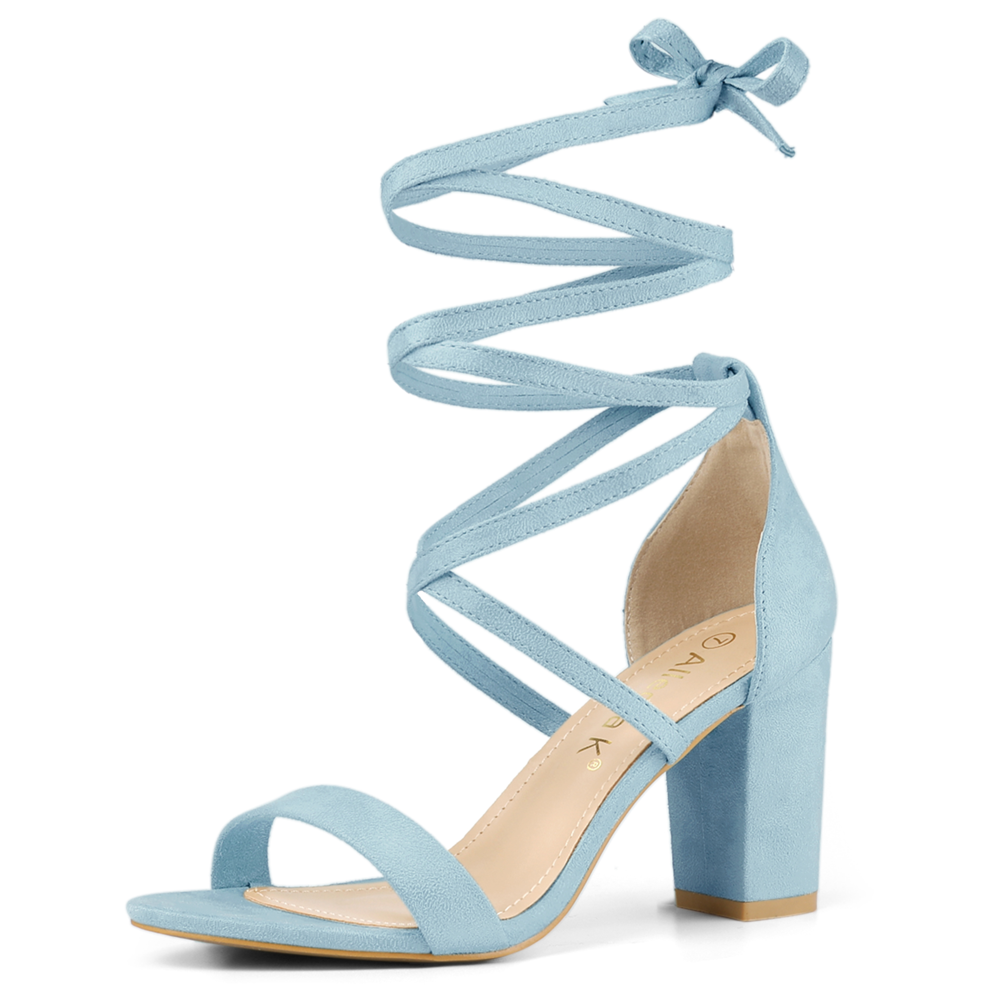 BLISSFUL STEP Women's Solid Color Strap Block Heel Lace up Sandals