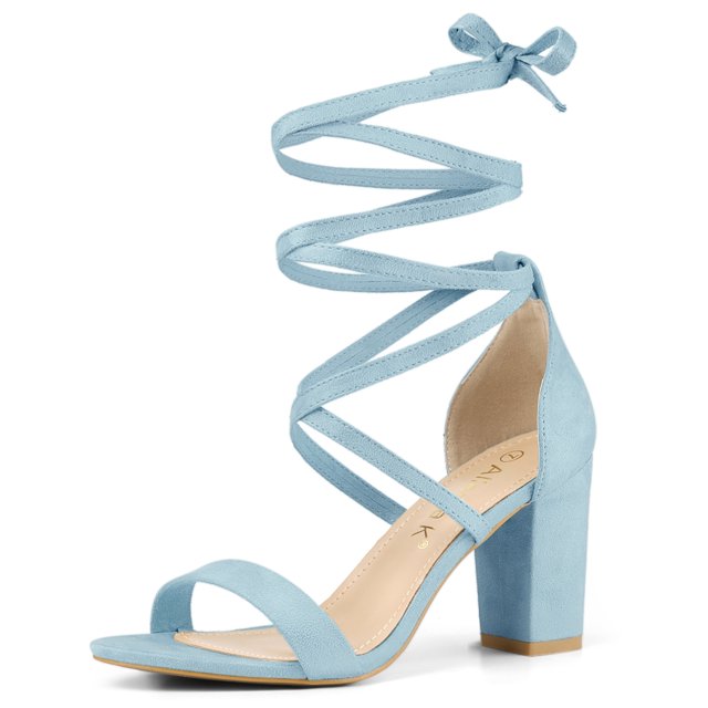BLISSFUL STEP Women's Solid Color Strap Block Heel Lace up Sandals